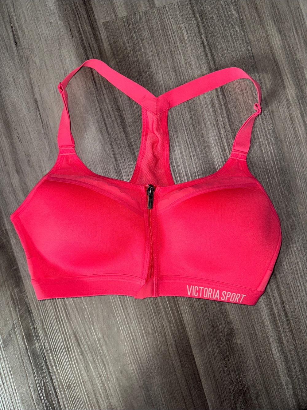 Victoria Secret front zip sports bra womens coral scalloped 32 34 small athletic